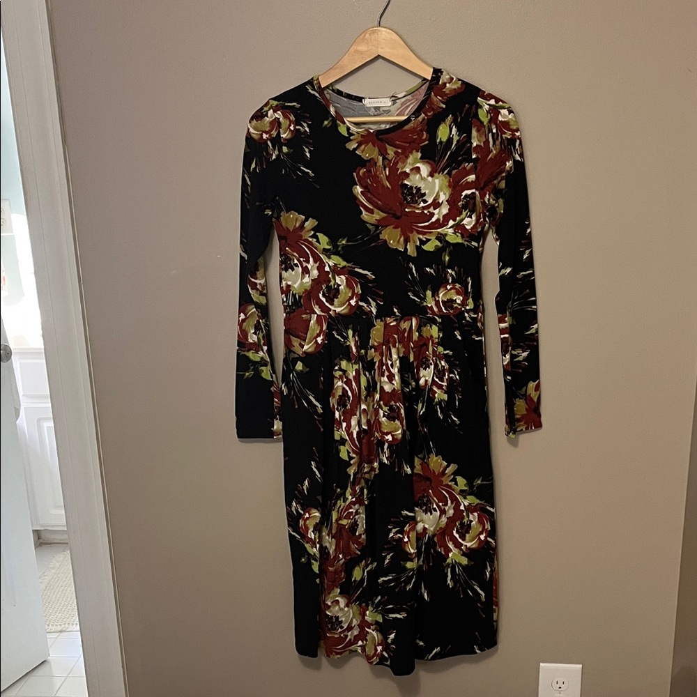 Reborn J Black Dress with Floral Design
